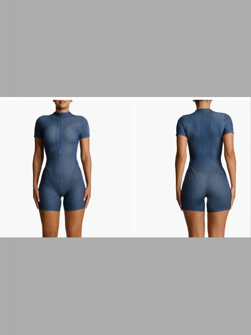 naked wardrobe Blue Short-Sleeve Fitted Romper Jumpsuit
